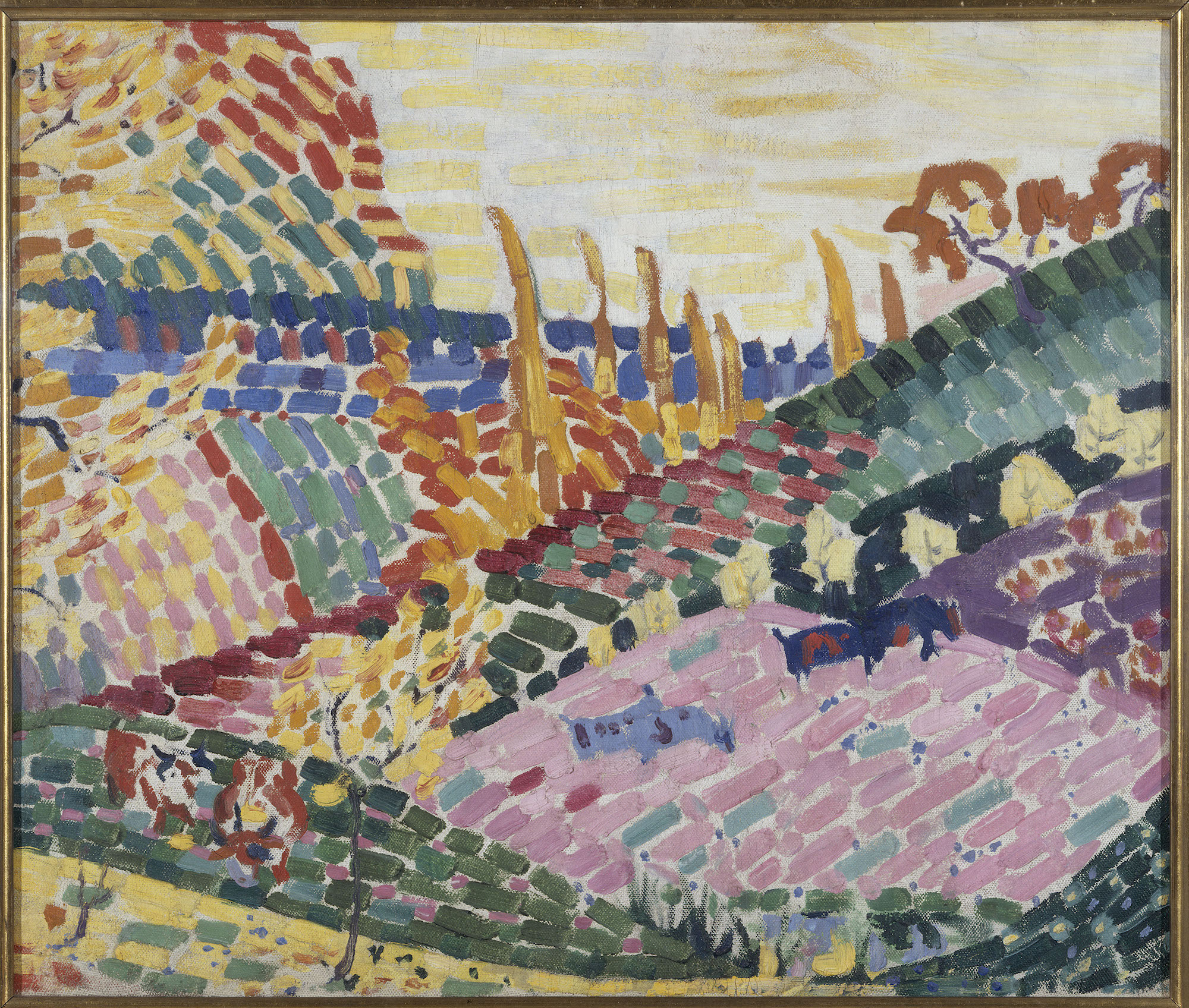 Robert Delaunay (1885-1941), Paysage aux vaches, 1906. Huile sur toile, 50 x 61 cm. Paris Musées / musée d’Art moderne de Paris. Photo service de presse. © Adagp, Paris, 2023