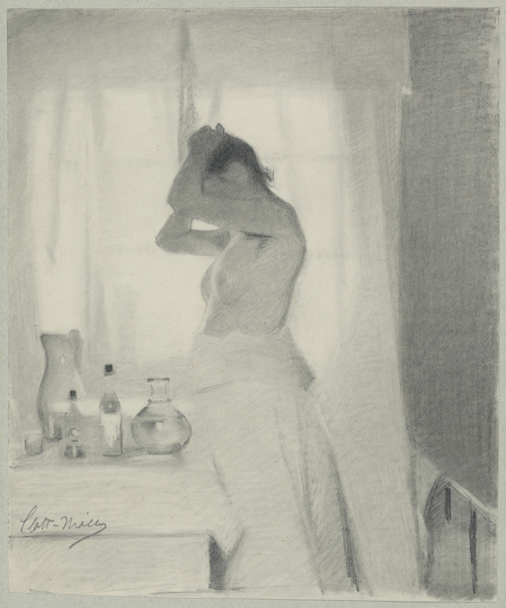 Harald Slott-Møller (1864-1937), Intérieur (Femme se coiffant), 1889. Graphite, 24,1 x 20 cm. Paris, Fondation Custodia. Photo service de presse. Photo service de presse. © Paris, Fondation Custodia, Collection Frits Lugt