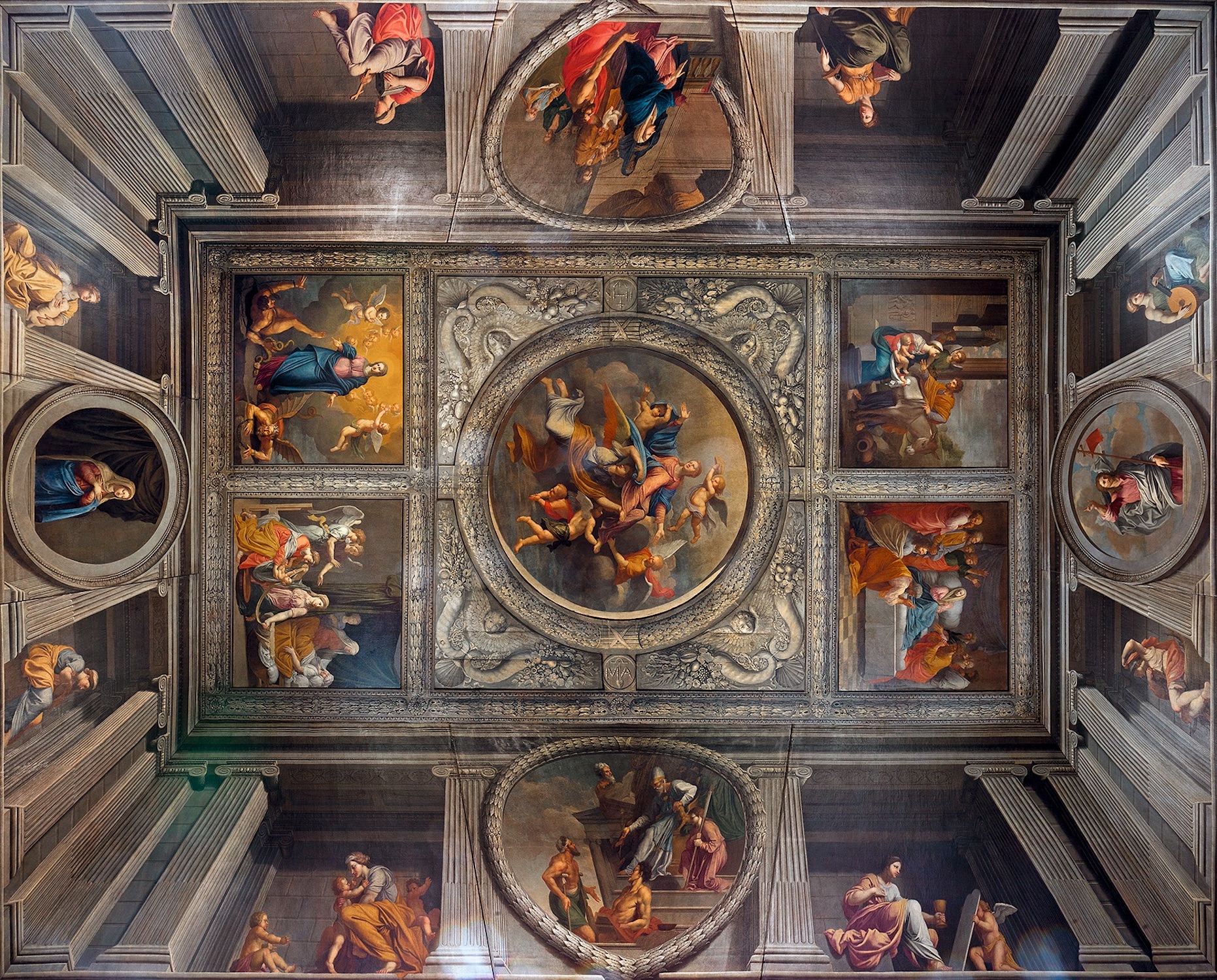 Rémy Vuibert (1607-1652), décor du plafond du chœur des religieuses peint à la demande de la duchesse de Montmorency, vers 1651-1652, chapelle de la Visitation, Moulins. © Jérôme Mondière