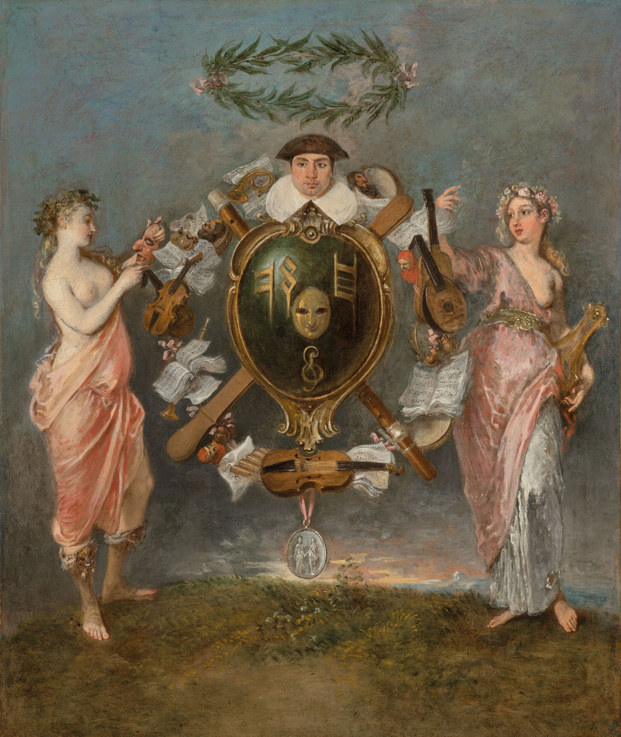 Jean-Antoine Watteau (1684-1721), L'alliance de la Musique et de la Comédie. Huile sur toile, 65 x 54,3 cm. Estimé : 250 000/350 000 €. Photo service de presse. © Christie’s Images Ltd 2024