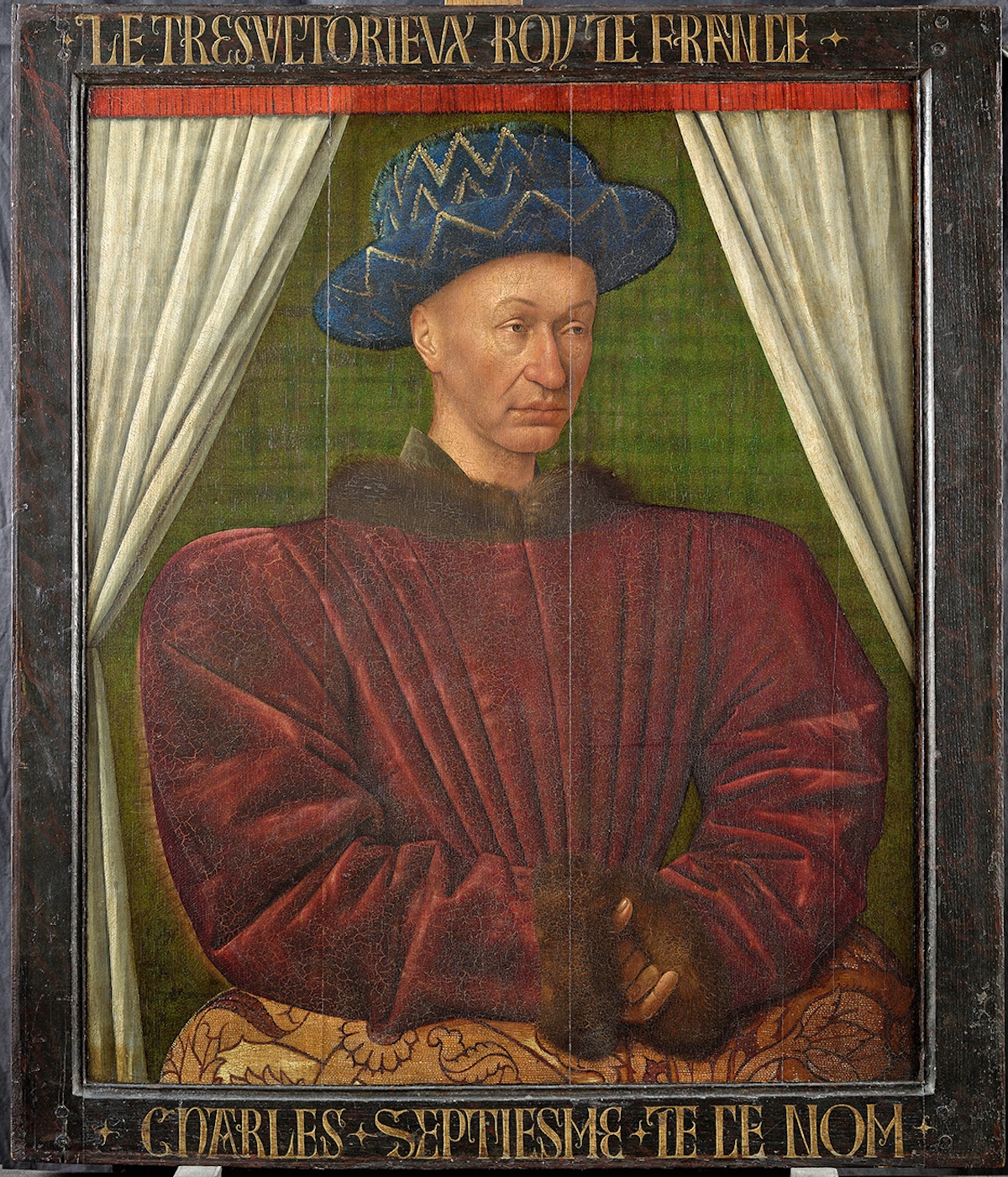 Jean Fouquet (vers 1420-1478/1481), Portrait de Charles VII, Tours, vers 1450-1455. Huile sur bois (chêne), 98,8 x 84,5 cm. Paris, musée du Louvre, département des Peintures. Photo service de presse. © RMN-Grand Palais (musée du Louvre) / Tony Querrec