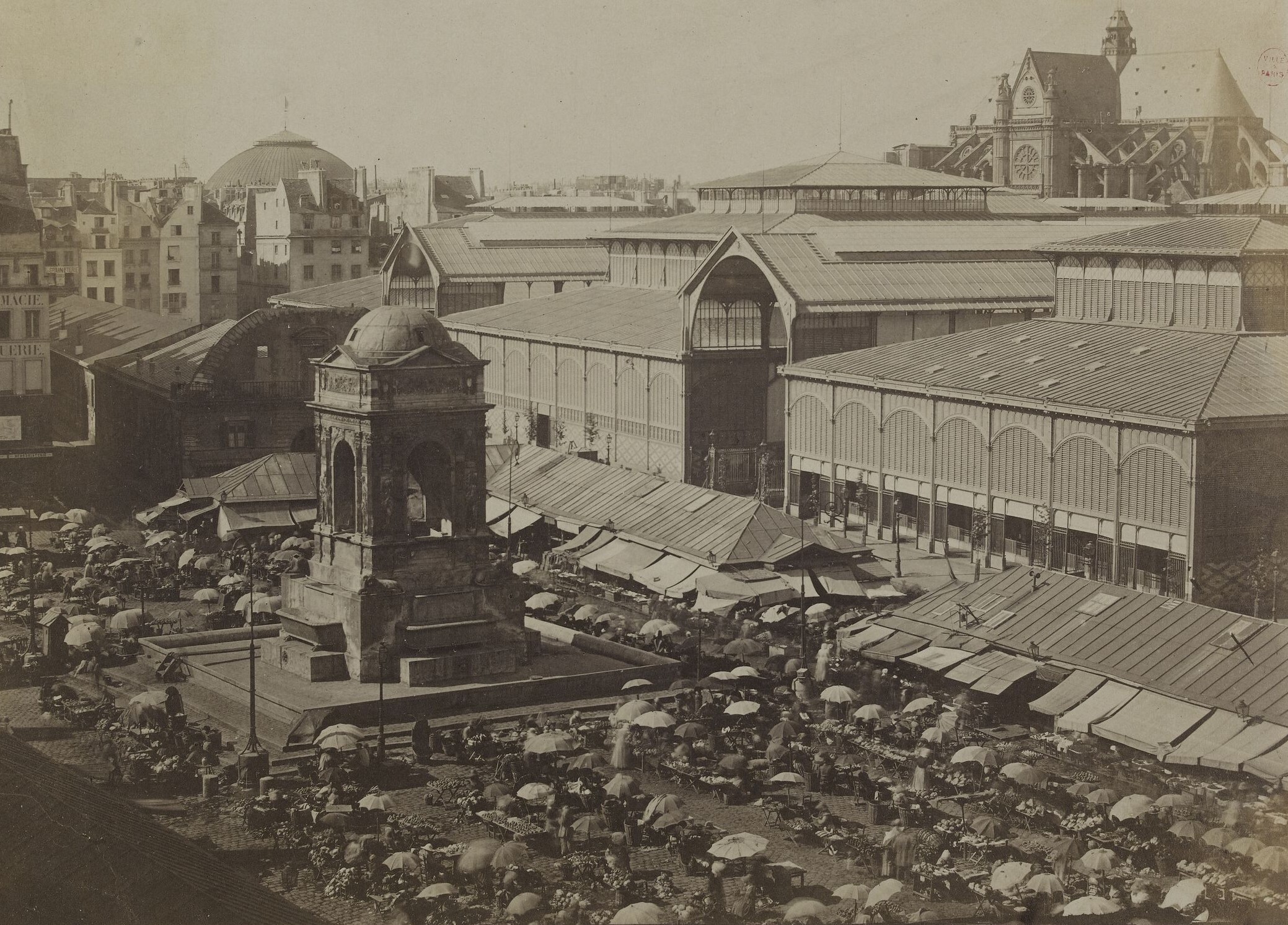 G. Durand, Marché des Innocents, vers 1855-58. Vue stéréoscopique, tirage sur papier albuminé, 21,8 × 30,5 cm. Paris, musée Carnavalet – Histoire de Paris. Photo CC0 Paris Musées / Musée Carnavalet – Histoire de Paris. Photo service de presse.