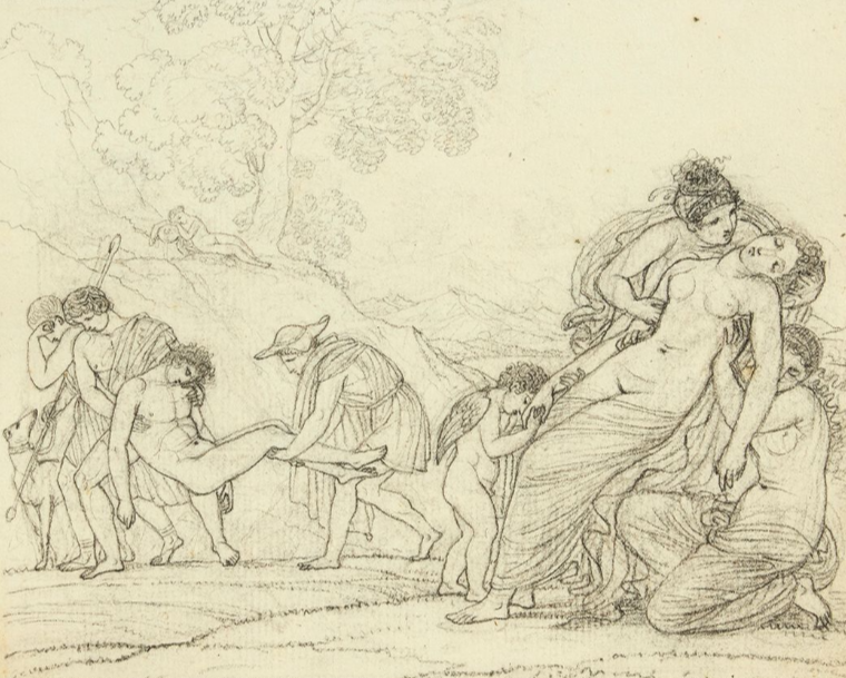 Anne-Louis Girodet de Roussy-Trioson (1767- 1824), Sappho, Bion, Moschus. Crayon noir sur papier, 34 x 25 cm. Photo service de presse. © DR