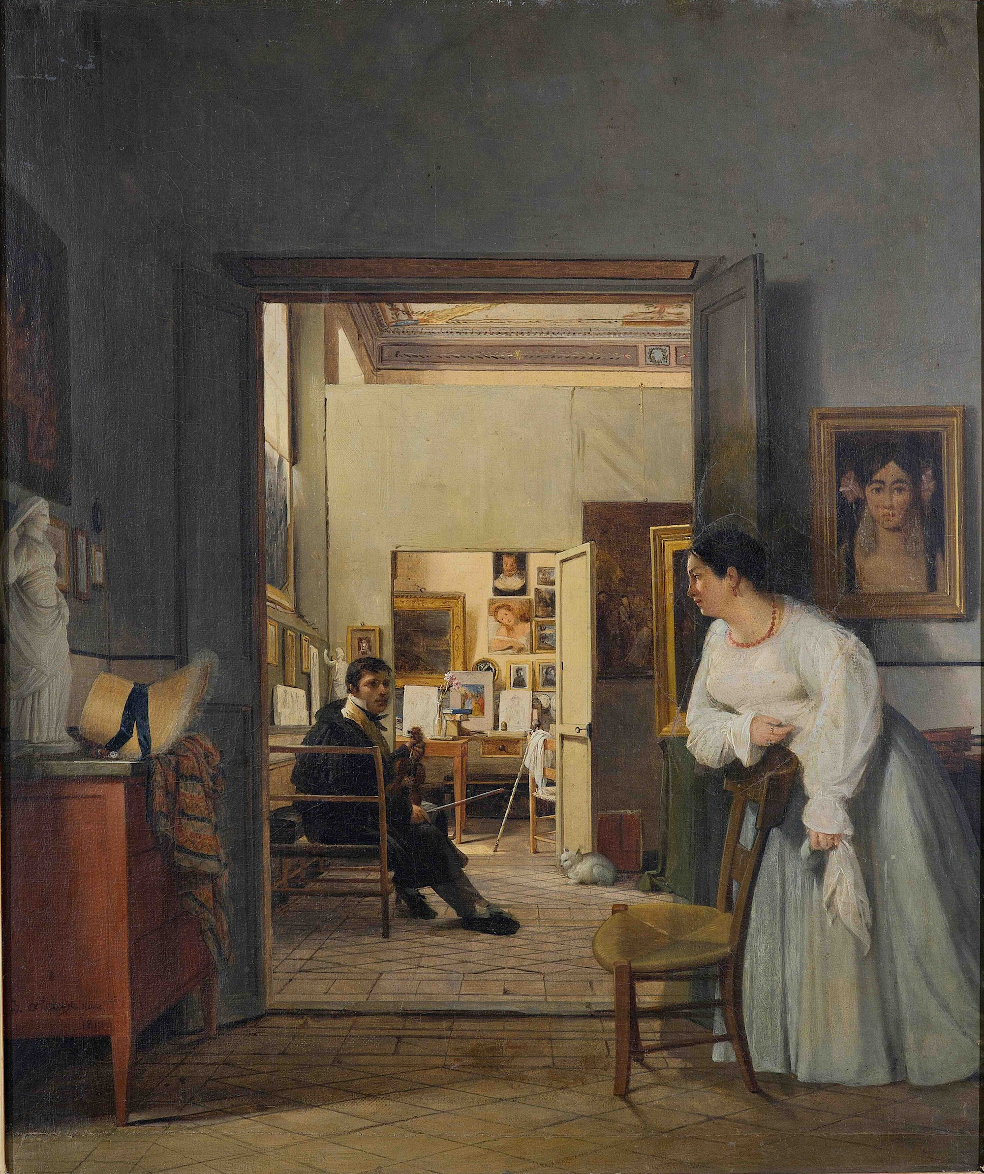 Jean Alaux (1786-1864), L’Atelier d’Ingres à Rome en 1818, 1818. Huile sur toile, 55,4 x 46 cm. Montauban, musée Ingres Bourdelle. Photo service de presse. © Musée Ingres Bourdelle / Jean-Jacques Ader