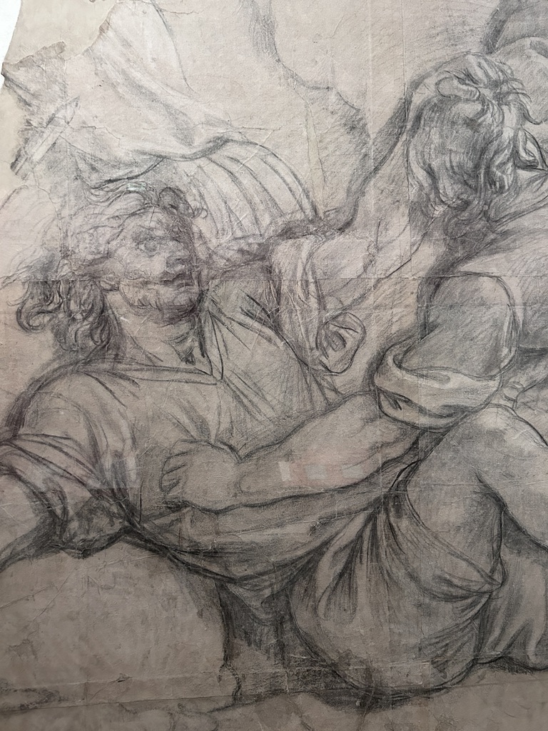 Charles Le Brun (1619-1690), La Fureur des duels arrestée (détail), vers 1674-1689. Pierre noire avec rehauts de craie blanche sur papier marouflé sur toile, 198 x 278 cm. Paris, département des Arts graphiques du musée du Louvre. © OPM