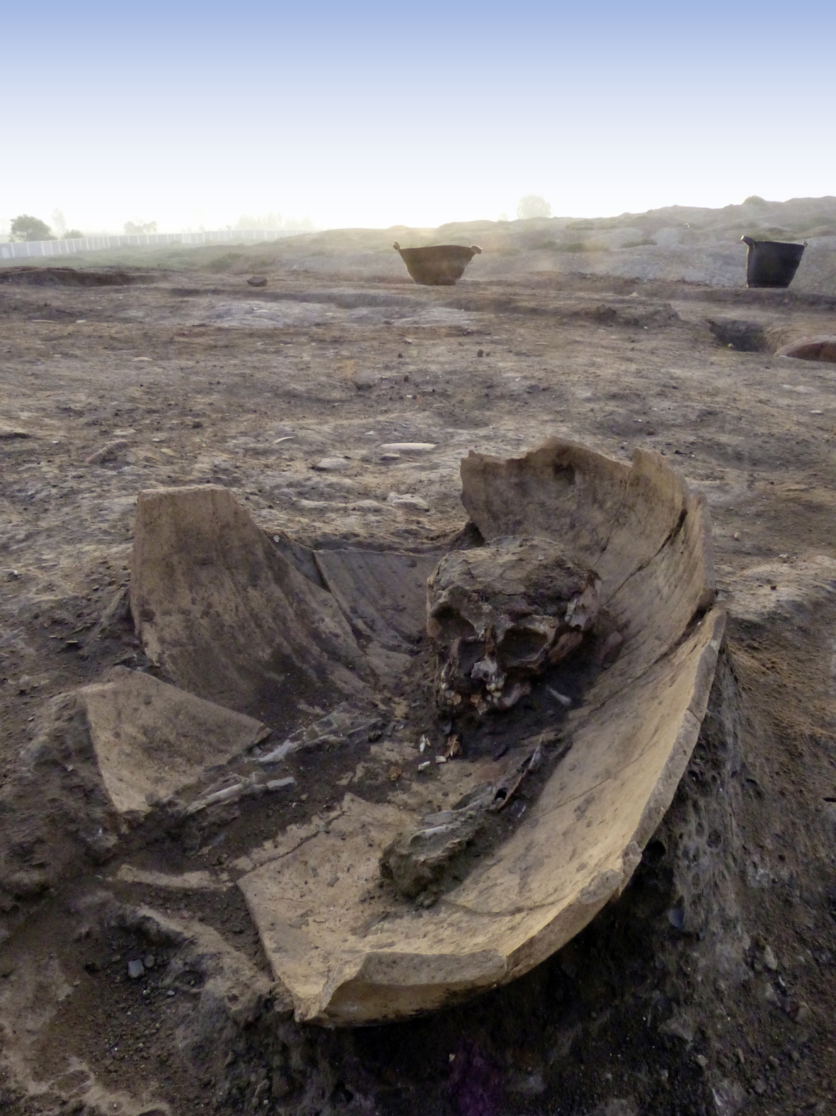 Nécropole romaine de Tell el- Fara‘in/Bouto : sépulture d’enfant en amphore. © P. Georges- Zimmermann, Mission Bouto