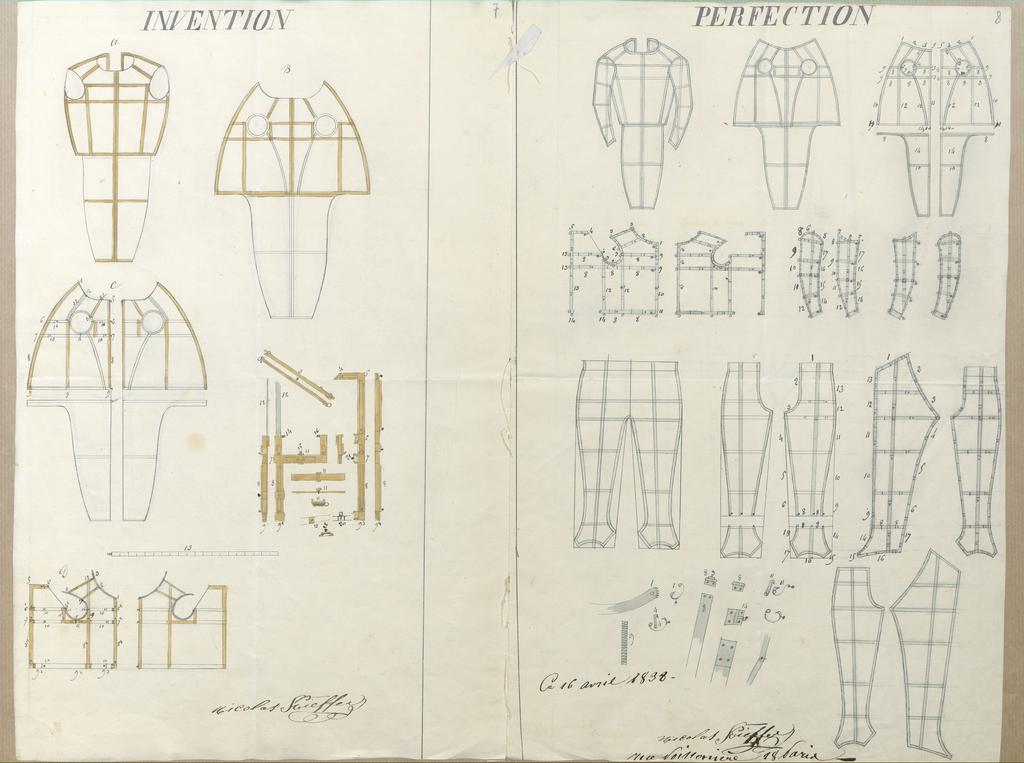 Nouvelle mesure et nouvelle coupe mécanique des vêtements. Brevet déposé par Nicolas Kieffer, 1838. Courbevoie, archives de l’INPI. 1BA6633.