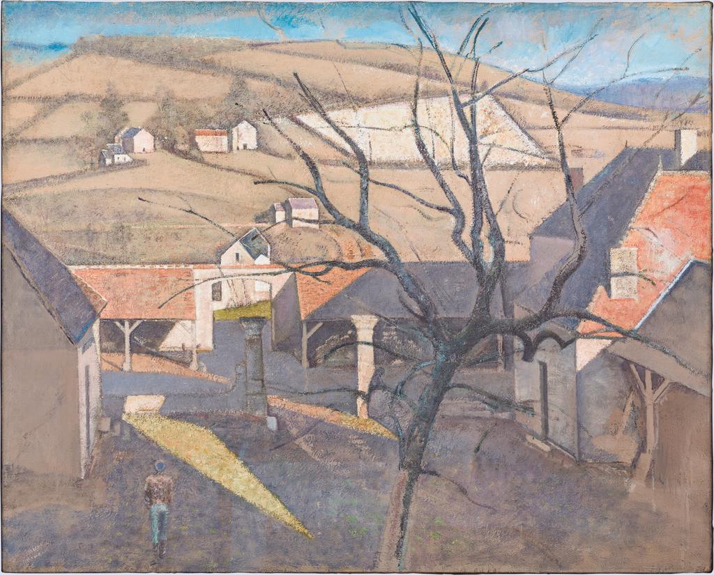 Balthus (1908-2001), Grand Paysage à l’arbre (Cour de ferme de Chassy), 1960. Huile sur toile, 130,5 x 162 cm.