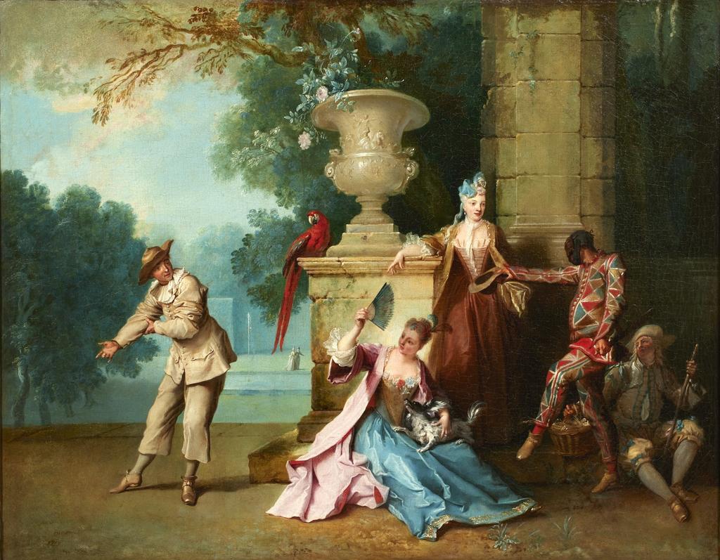 Jean-Baptiste Oudry (1686-1755), Comédiens italiens dans un parc, vers 1719. Huile sur toile, 63,5 x 80 cm. Collection particulière.