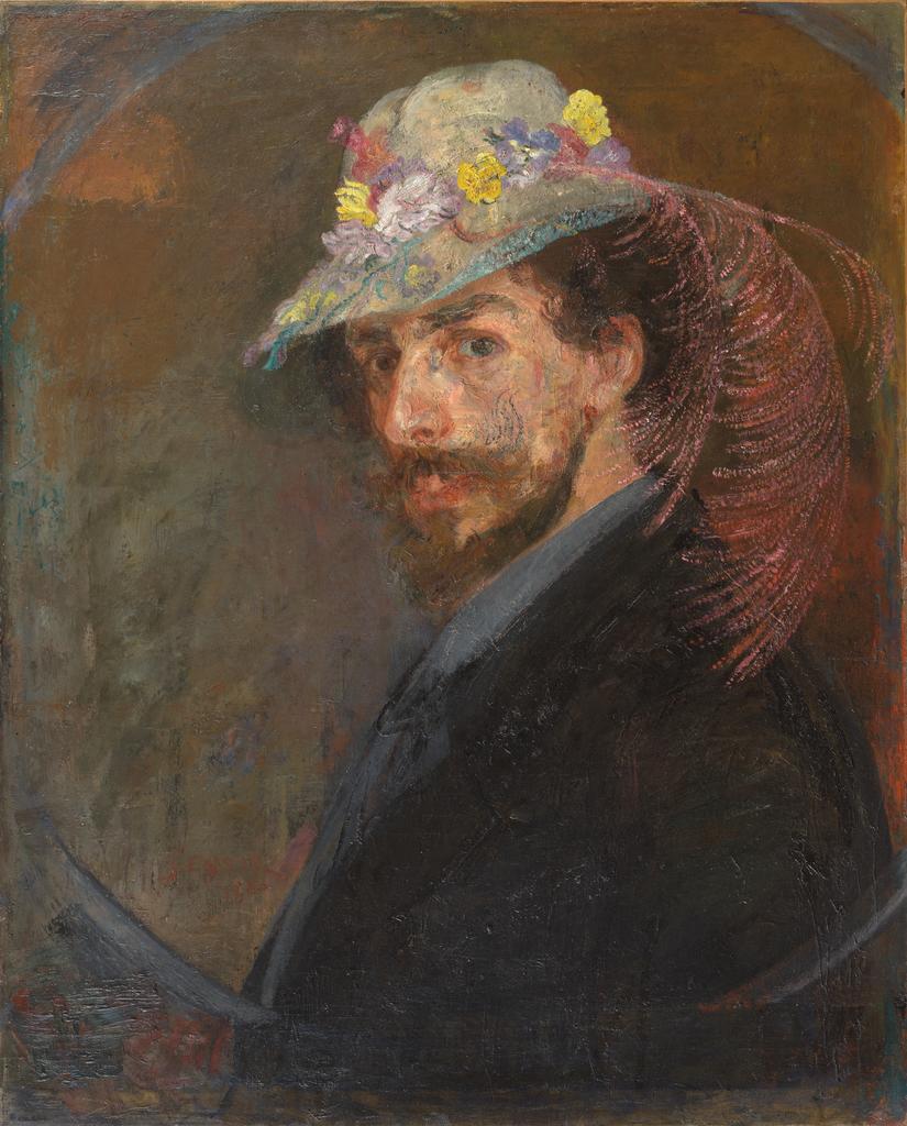 James Ensor (1860-1949), Autoportrait avec chapeau à fleurs, 1883-1888. Ostende, Mu.ZEE. 