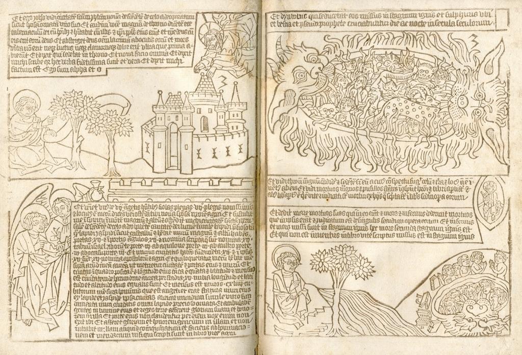 Historia s. Joannis Evangelistae ejusque visiones Apocalypticae cum imaginibus, Allemagne rhénane, vers 1462, IX-A-045. Provenance : collection Standish, 1851.