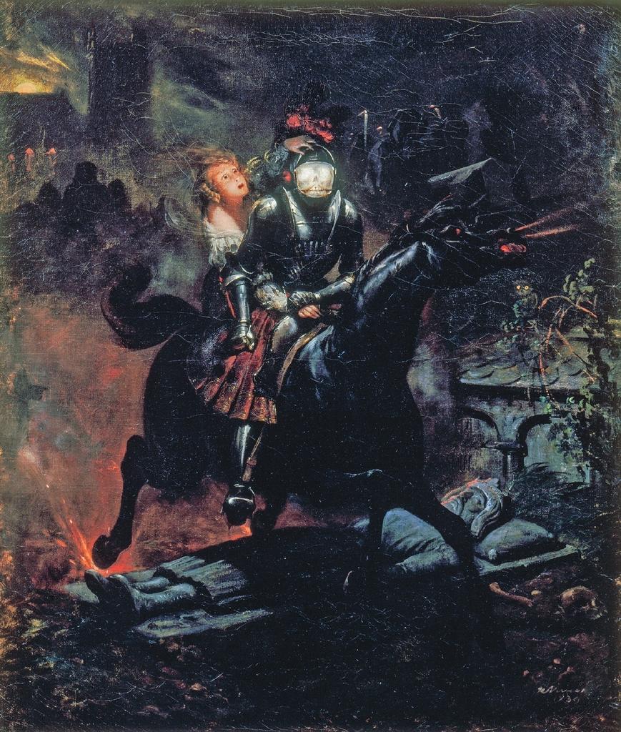 Horace Vernet (1789-1863), Lénore, Les Morts vont vite, 1839. Huile sur toile, 61 x 55 cm. Nantes, Musée d’arts.