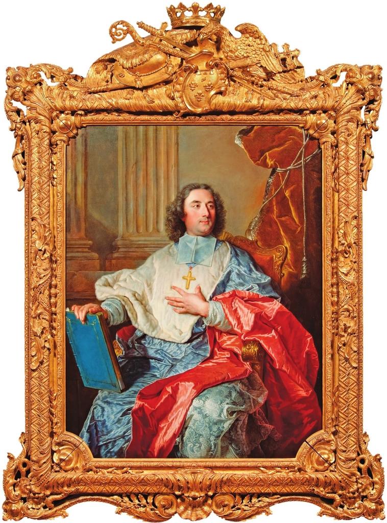 Hyacinthe Rigaud (1659-1743), Charles de Saint-Albin, archevêque de Cambrai, 1723. Huile sur toile, 222,9 x 167,6 cm (avec cadre). Cadre d’après Gilles-Marie Oppenord, bois sculpté et doré, vers 1724. Los Angeles, The J. Paul Getty Museum.