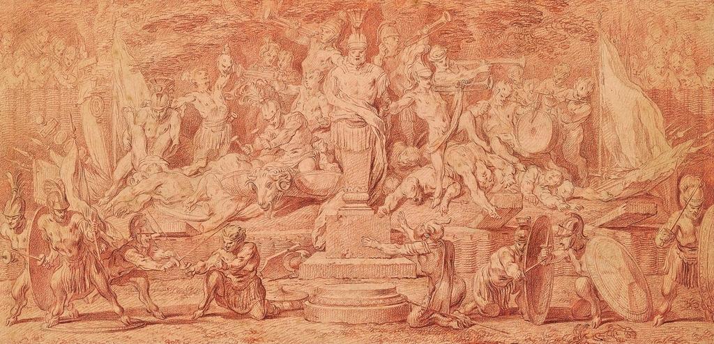 Claude Gillot (1673-1722), La Passion de la Guerre, 1695-1700. Sanguine sur graphite, 18 x 35,8 cm. New York, The Morgan Library & Museum of Art.