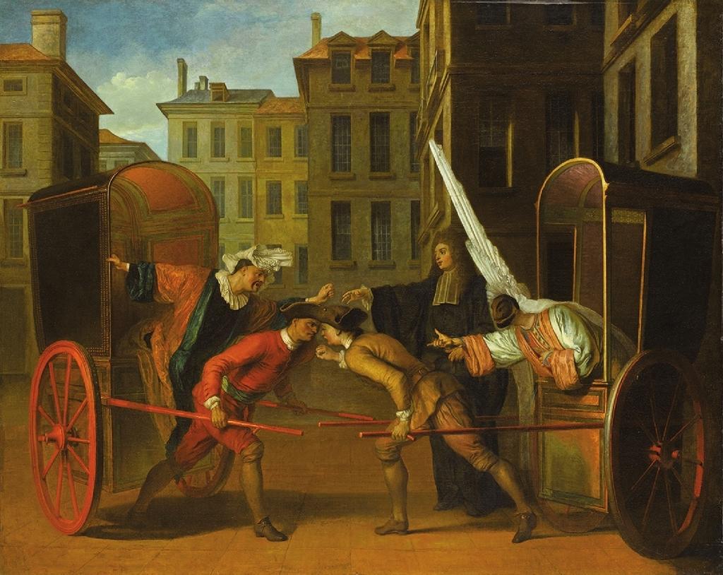 Entourage de Claude Gillot (1673-1722), Les Deux Carrosses (1710-1712). Huile sur toile, 127 x 160 cm. Paris, musée du Louvre.