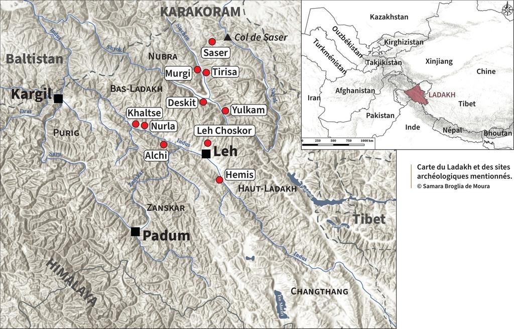 Carte du Ladakh et des sites archéologiques mentionnés. 