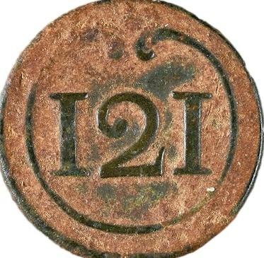 Bouton réglementaire du 121e régiment d’infanterie de ligne.