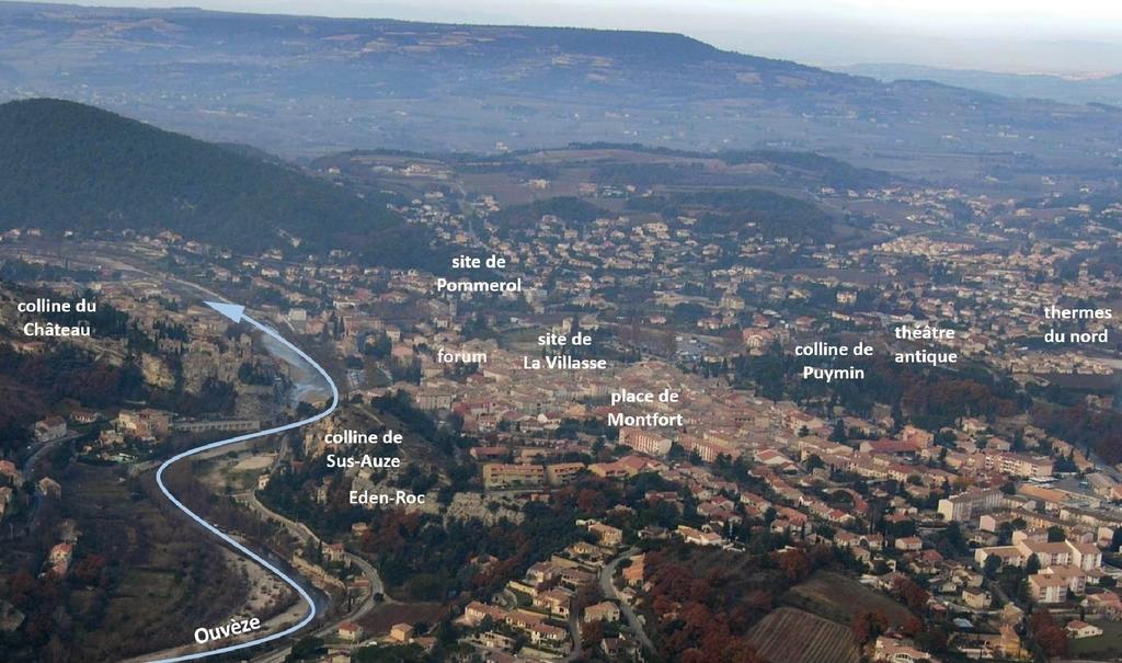 Vue aérienne de Vaison-la-Romaine avec localisation des principaux sites.