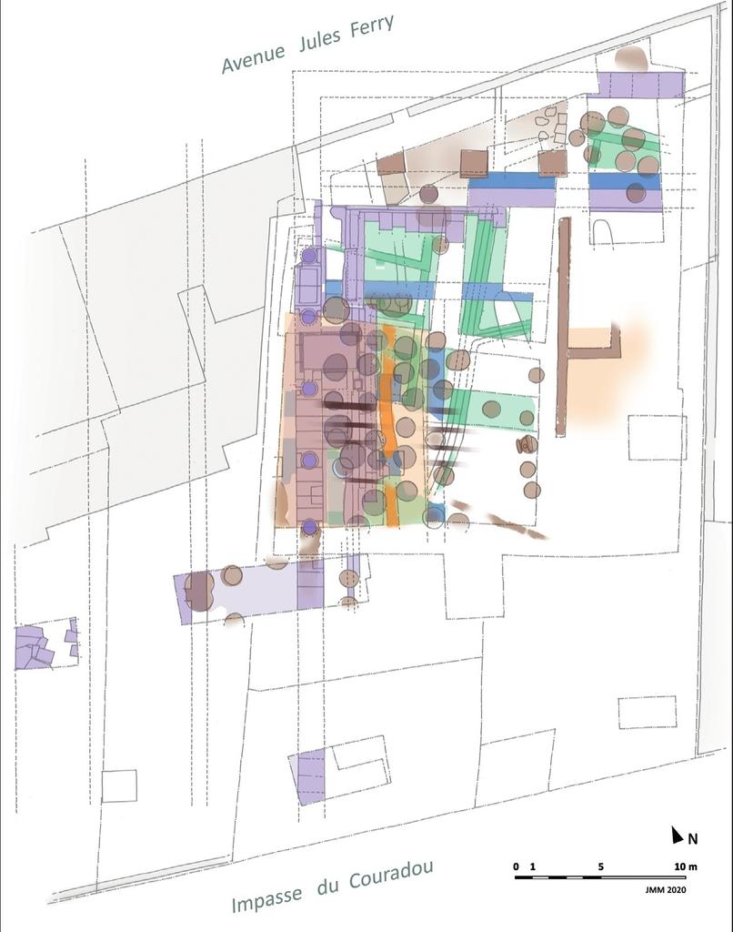 Plan « tous états confondus » évoquant la longue occupation du site.