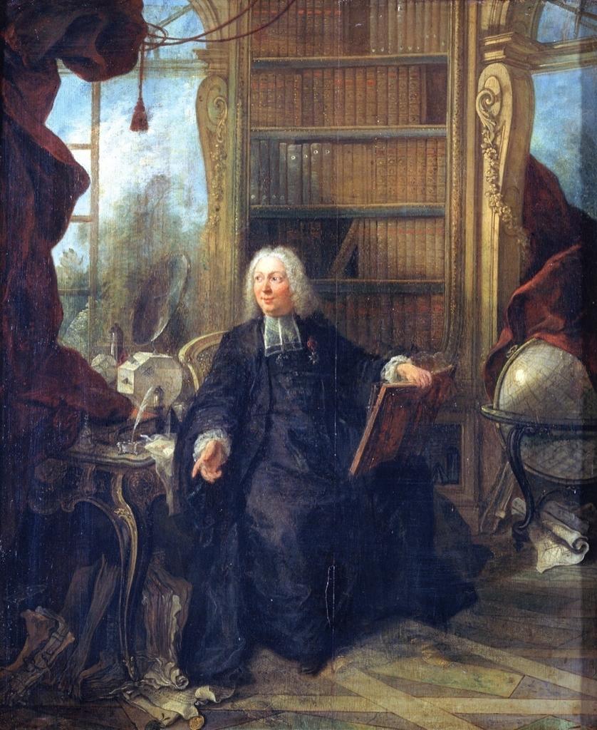 Jacques de Lajoüe, Portrait présumé de l’abbé Nollet dans son cabinet de travail, vers 1740. Huile sur bois, 54 x 44 cm. Paris, musée Carnavalet – Histoire de Paris.