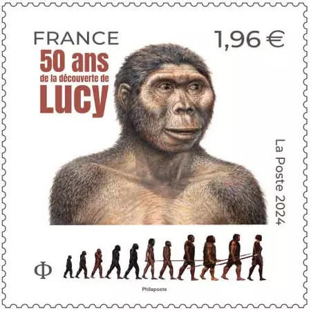 Timbre édité par la Poste à l’occasion du 50e anniversaire de la découverte de Lucy. 