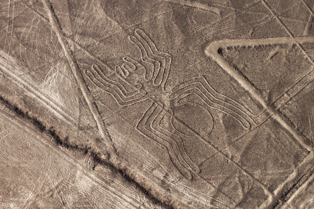 Géoglyphe de l’araignée dans le désert péruvien.