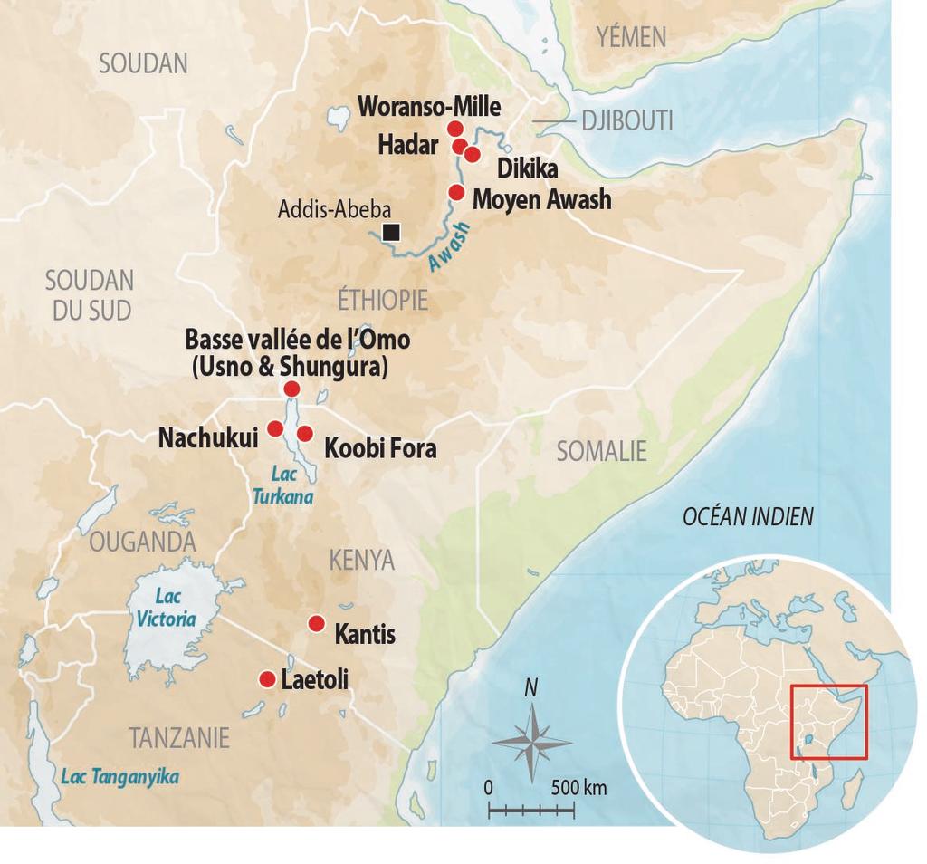 Principaux sites où A. afarensis a été signalé. 