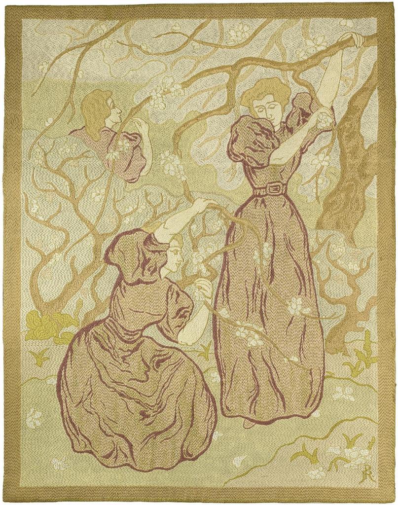 Paul et France Ranson (1866-1952), Printemps ou Femmes sous les arbres en fleurs, 1895. Tapisserie à l’aiguille et laine sur canevas, 167 x 132 cm. Paris, musée d’Orsay. 