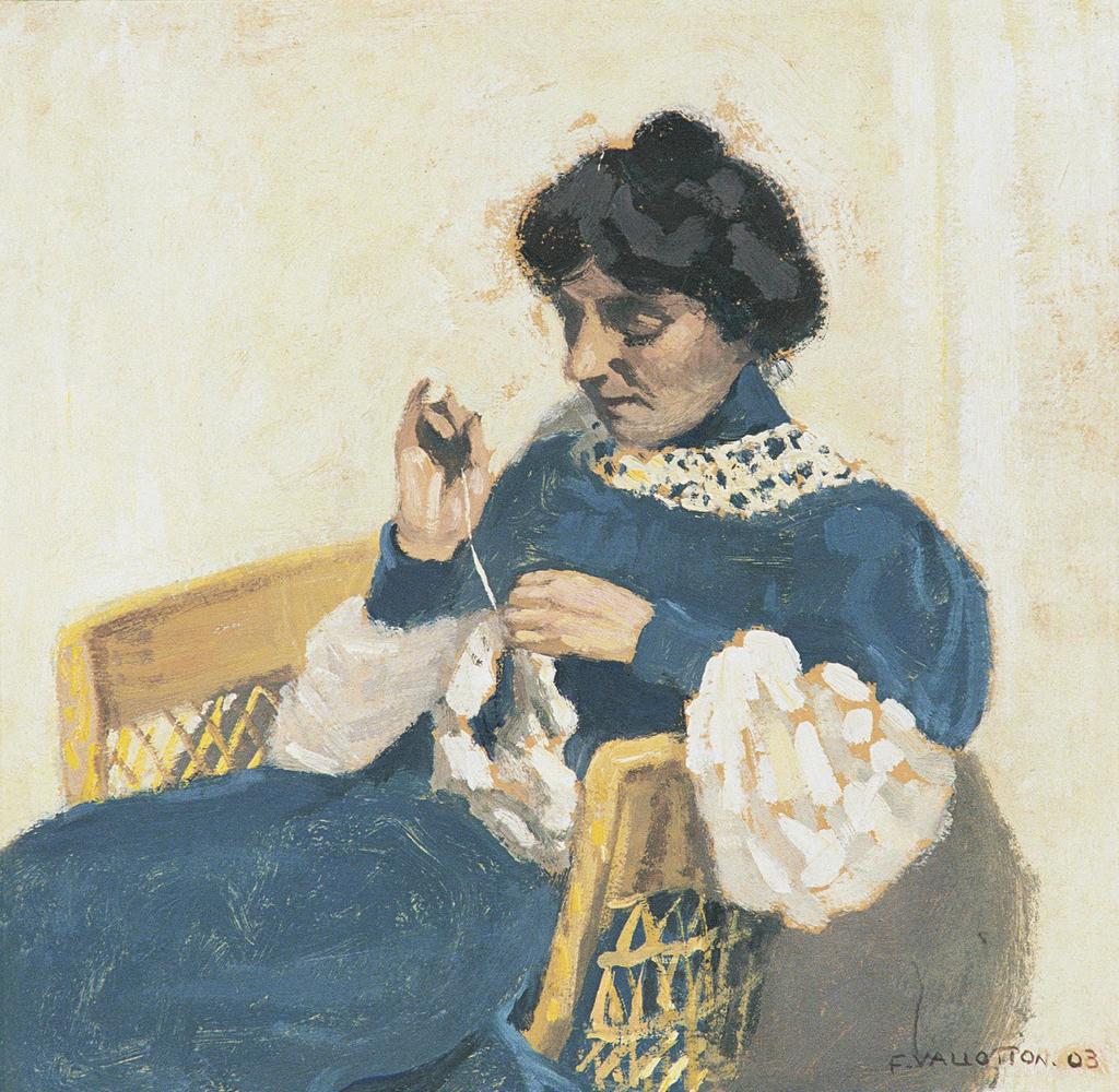 Félix Vallotton (1865-1925), Gabrielle Vallotton cousant, 1903. Huile sur carton, 24,5 x 25 cm. Collection particulière. 