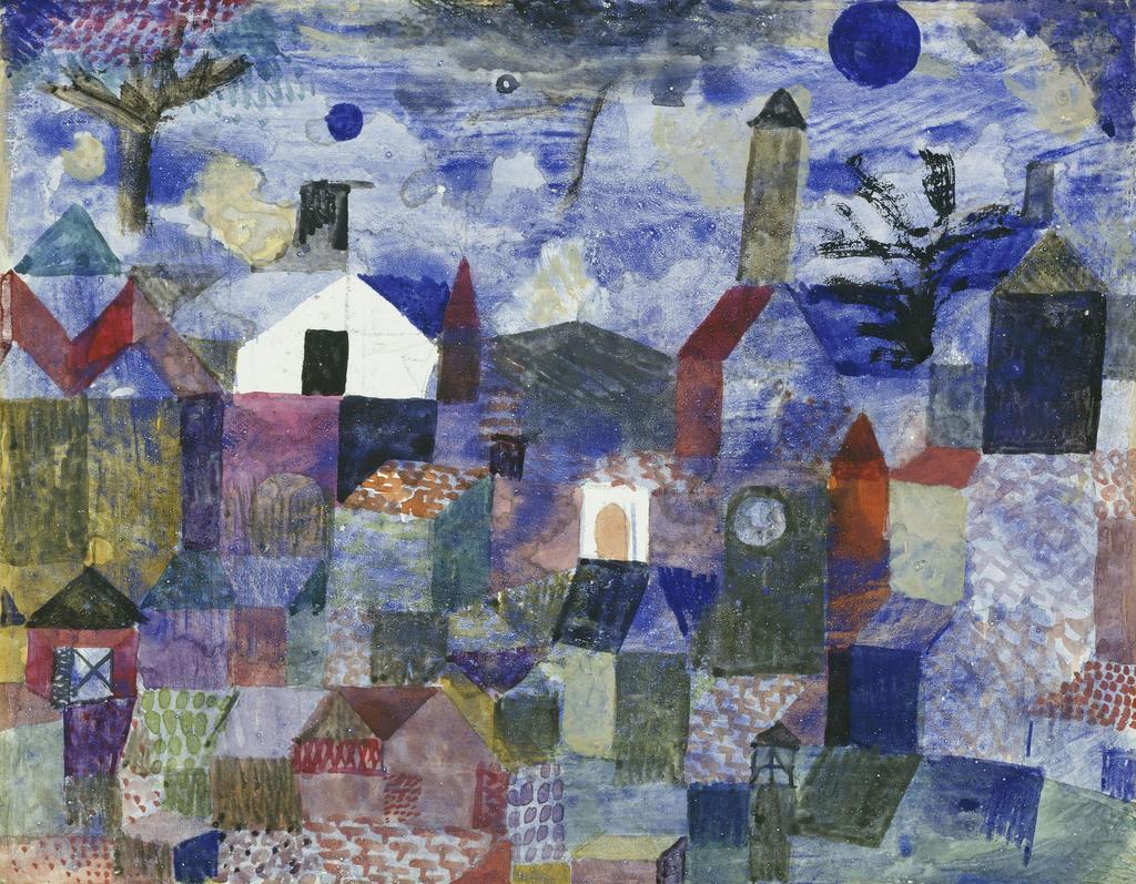 Paul Klee (1879-1940), Paysage en bleu, 1917. Aquarelle, crayon, stylo et encre sur papier apprêté sur carton, 18,3 x 24,5 cm. Prêt de la famille Berggruen. Museum Berggruen, Neue Nationalgalerie, Stiftung Preußischer Kulturbesitz.