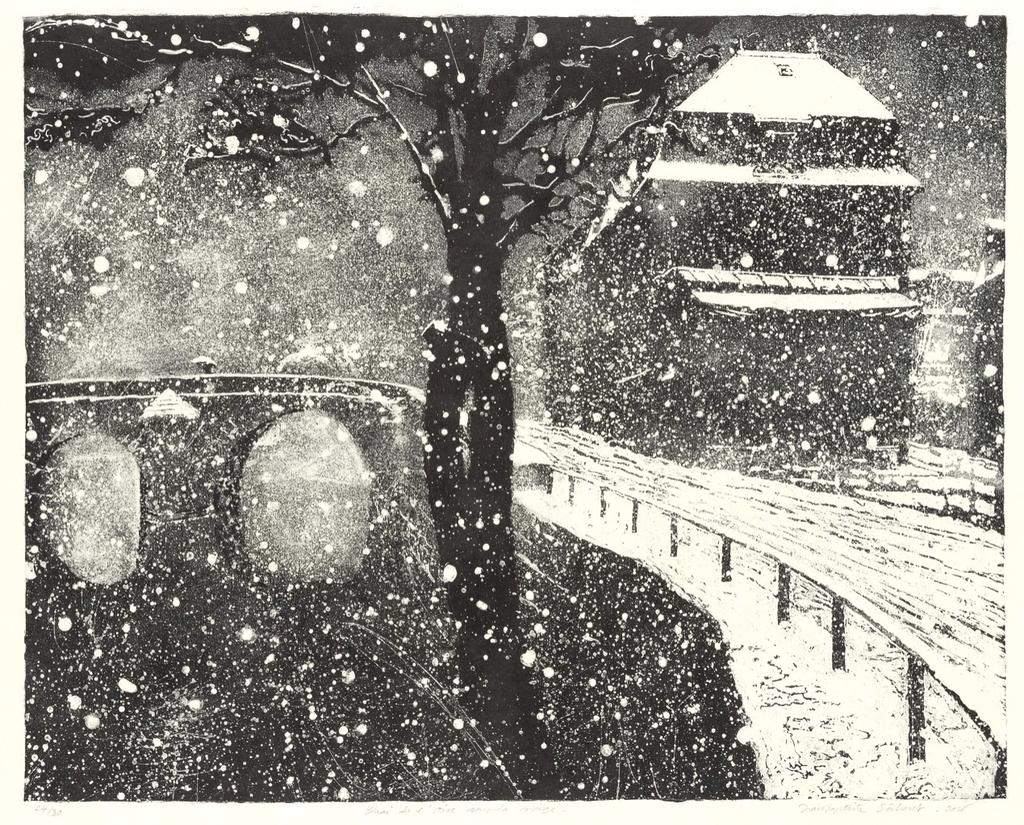 Jean-Baptiste Sécheret, Quai de l’Oise sous la neige, 2016, lithographie sur papier japon, 55,5 x 76,5 cm, 30 exemplaires.