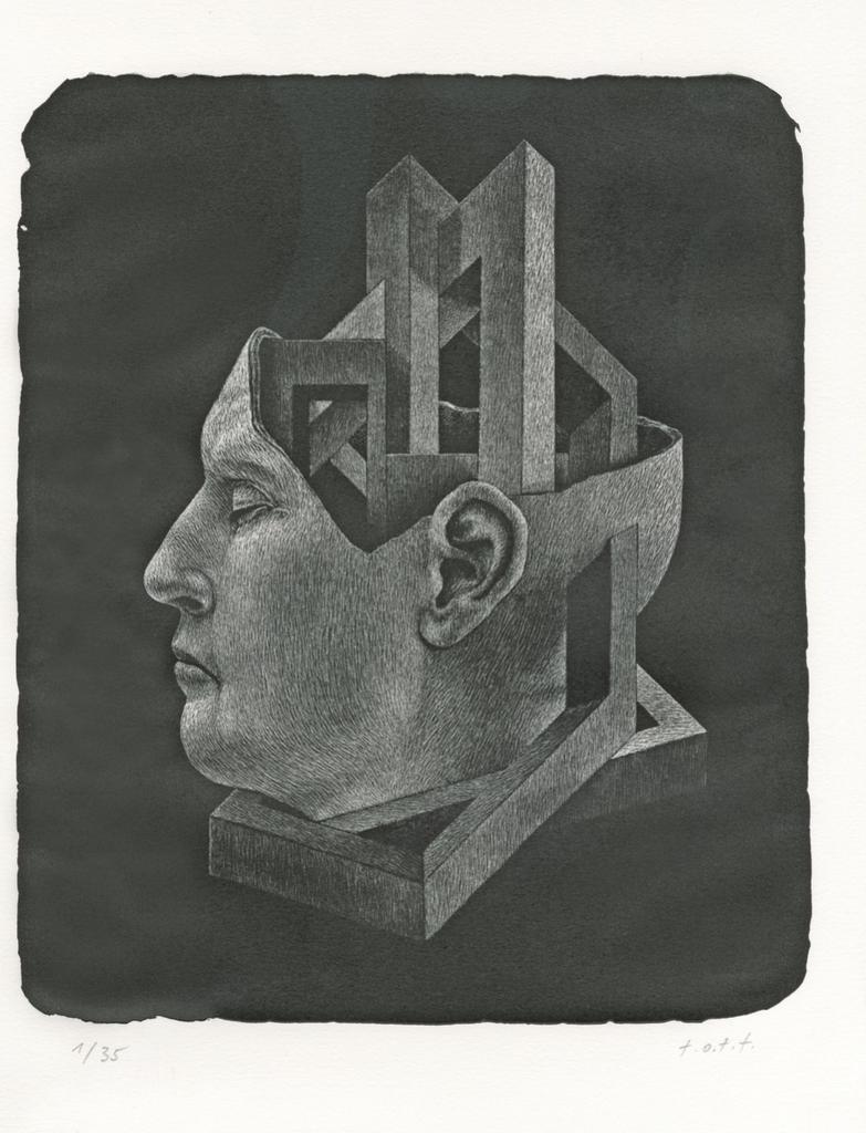 Thomas Ott, Der Kaiser (L’Empereur), 2018, lithographie en manière noire sur BFK Rives 270 g, 41 x 35 cm, 35 exemplaires.