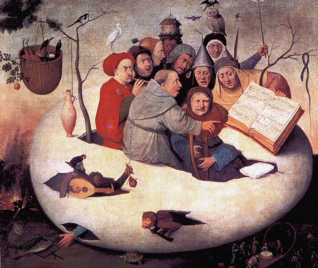 D’après Hieronymus Bosch (1453 ?-1516), Le Concert dans l’œuf. Huile sur toile, 108 x 126 cm. Lille, palais des Beaux-Arts. 