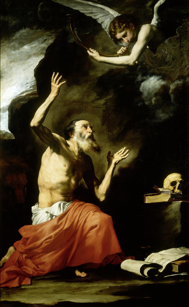 Jusepe de Ribera (1591-1652), Saint Jérôme et l’ange du Jugement dernier, 1626. Huile sur toile, 262 x 164 cm. Naples, Museo e Real Bosco di Capodimonte. Su concessione del MiC – Museo e Real Bosco di Capodimonte. Photo service de presse. © Archivio dell’arte / Luciano et Marco Pedicini