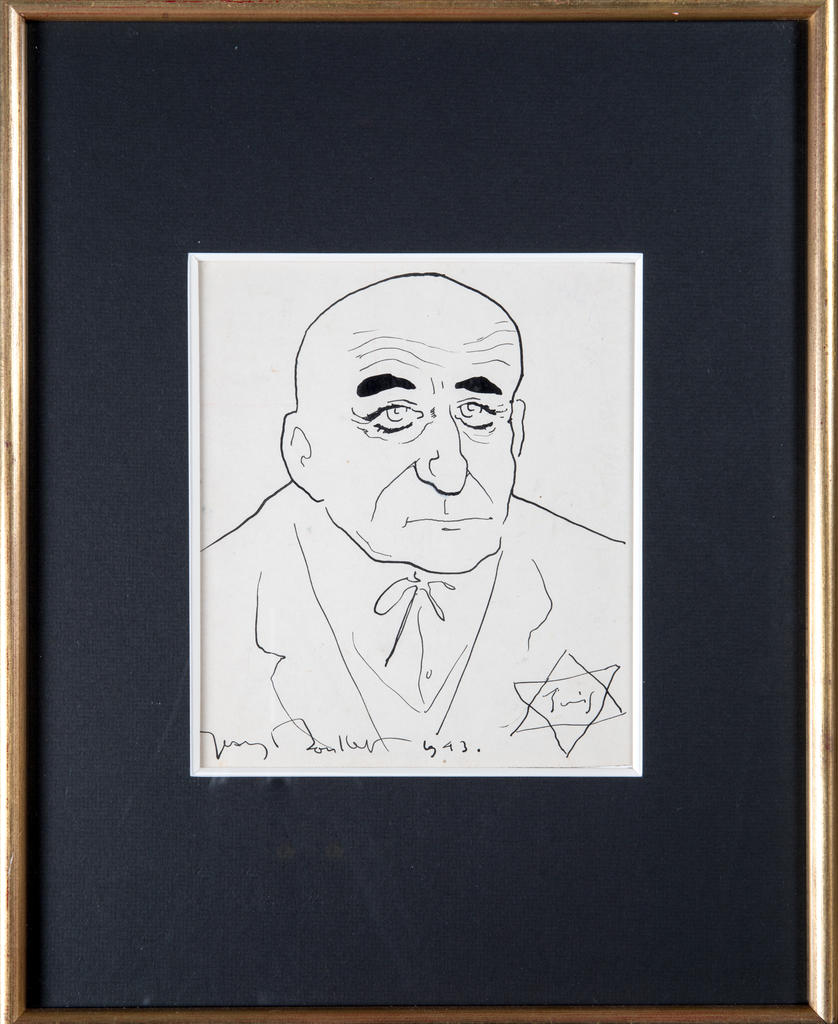 Jean Boullet (né en 1921), Portrait de Max Jacob à l'étoile jaune, 1943. Dessin à l'encre de Chine sur papier.