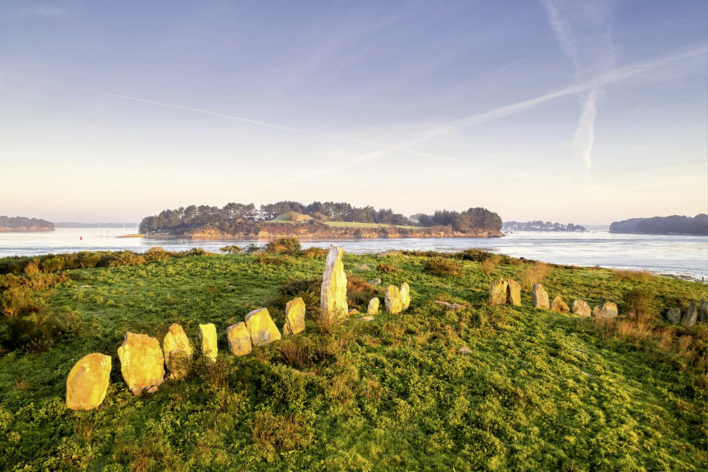 Les alignements de menhirs de l'îlot d'Er Lannic dans le Morbihan.