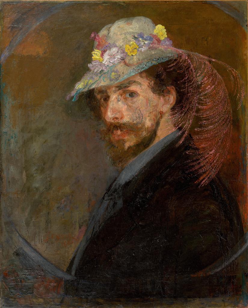 James Ensor, Autoportrait avec chapeau fleuri. Huile sur toile. Ostende, Mu.ZEE.