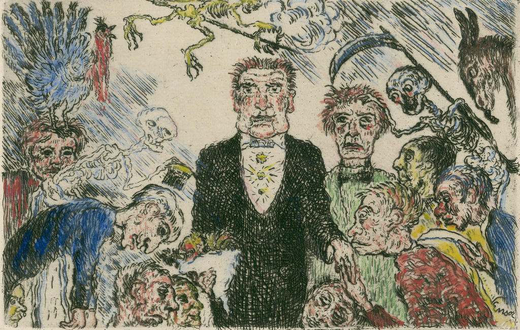 James Ensor (1860-1949) L’Orgueil, 1904. Eau-forte et aquarelle. Collection de la Ville d’Anvers, musée Plantin-Moretus.