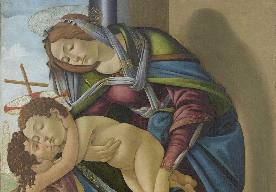 Sandro Botticelli et atelier, La Vierge à l’Enfant avec le jeune saint Jean-Baptiste (détail), vers 1510. Tempera et huile sur toile. Champigny-en-Beauce, église Saint-Félix.