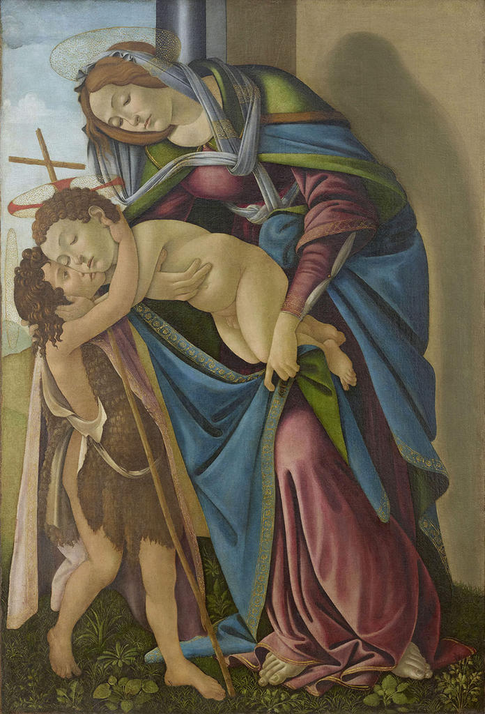 Sandro Botticelli et atelier, La Vierge à l’Enfant avec le jeune saint Jean-Baptiste, vers 1510. Tempera et huile sur toile. Champigny-en-Beauce, église Saint-Félix. 