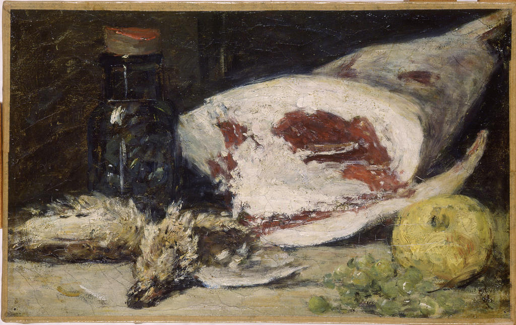 Eugène Boudin (1824-1898), Nature morte au gigot, vers 1859. Huile sur toile à gros brins. Honfleur, musée Eugène-Boudin. Legs Eugène Boudin, 1899. 