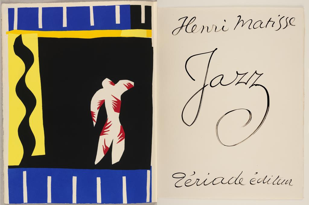 Henri Matisse (1869-1954), Jazz, planche I. Le clown, Paris, Tériade éditeur, 1947. Planches exécutées au pochoir (d’après les collages et sur les découpages d’Henri Matisse). Donation Alice Tériade, 2000. Le Cateau-Cambrésis, musée départemental Matisse. 