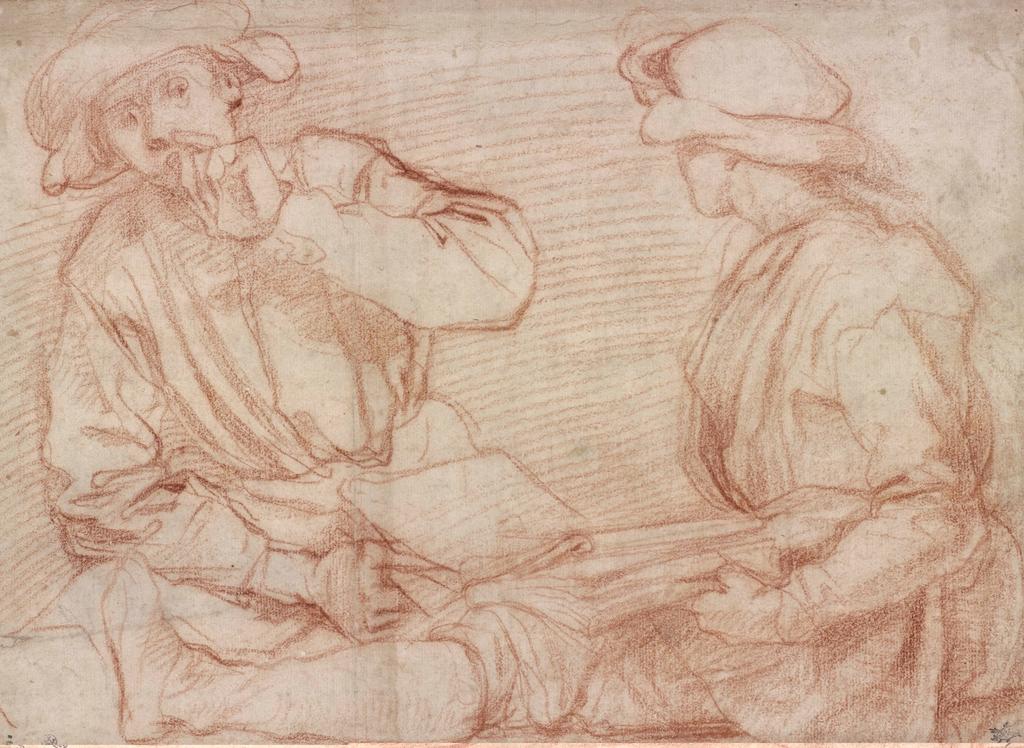 Jacopo Pontormo (1494-1557),Étude de deux garçons assis, vers 1525. Sanguine, 27,7 x 37,9 cm. Rotterdam, Museum Boijmans Van Beuningen. Prêt de la Stichting Museum Boijmans Van Beuningen (ancienne collection Koenigs).