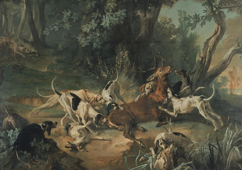 Jean-Baptiste Oudry, Chasse au cerf (détail), 1723. Huile sur toile, 303 x 435 cm. Stockholm, Nationalmuseum.