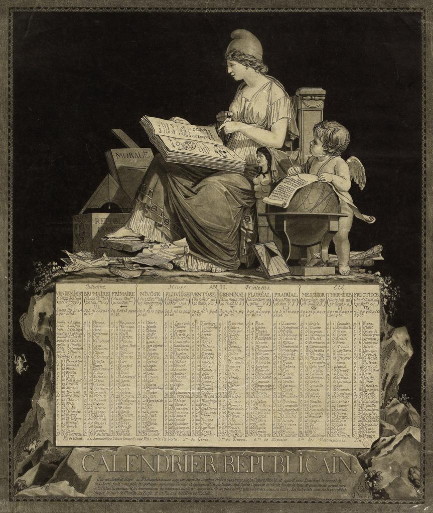 Philibert-Louis Debucourt, Calendrier républicain retenu pour la Convention nationale, 1793. Estampe, 42,9 x 36,7 cm. Paris, musée Carnavalet - Histoire de Paris.