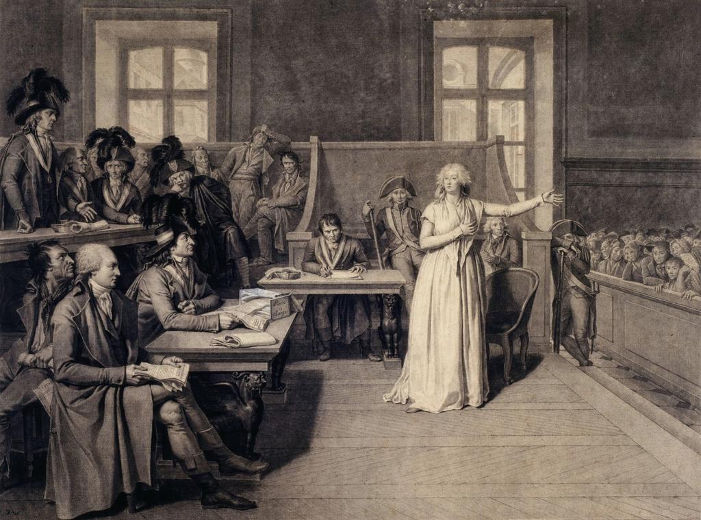 Pierre Bouillon, Jugement de Marie-Antoinette au Tribunal révolutionnaire le 15 octobre 1793, 1794. Dessin à la pierre noire, 39,7 x 53,3 cm. Paris, musée Carnavalet – Histoire de Paris.