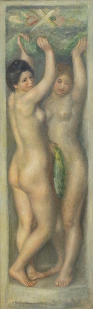 Auguste Renoir, Cariatides, 1909. Cagnes-sur-Mer, Maison de Renoir, domaine des Collettes. Œuvre retrouvée en Allemagne après la Seconde Guerre mondiale et confiée à la garde des musées nationaux en 1950. Elle a été restituée aux ayants droit de Grégoire Schusterman le 16 mai 2024.