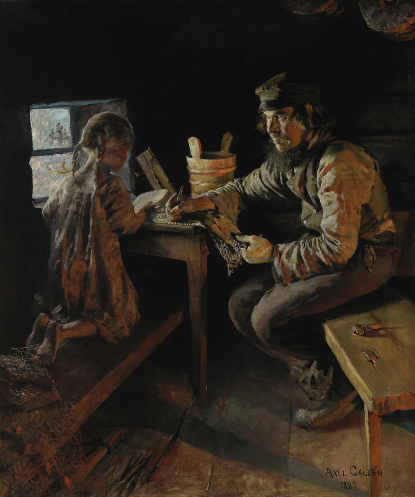 Akseli Gallen-Kallela (1865-1931), Première leçon, vers 1887-1889. Huile sur toile, 117 x 98 cm. Helsinki, National Gallery. 