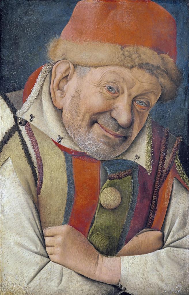 Artiste français (Jean Fouquet ou son cercle ?), Portrait supposé du fou Gonella, vers 1440-45. Huile sur bois (chêne), 36,1 x 23,8 cm. Vienne, Kunsthistorisches Museum.