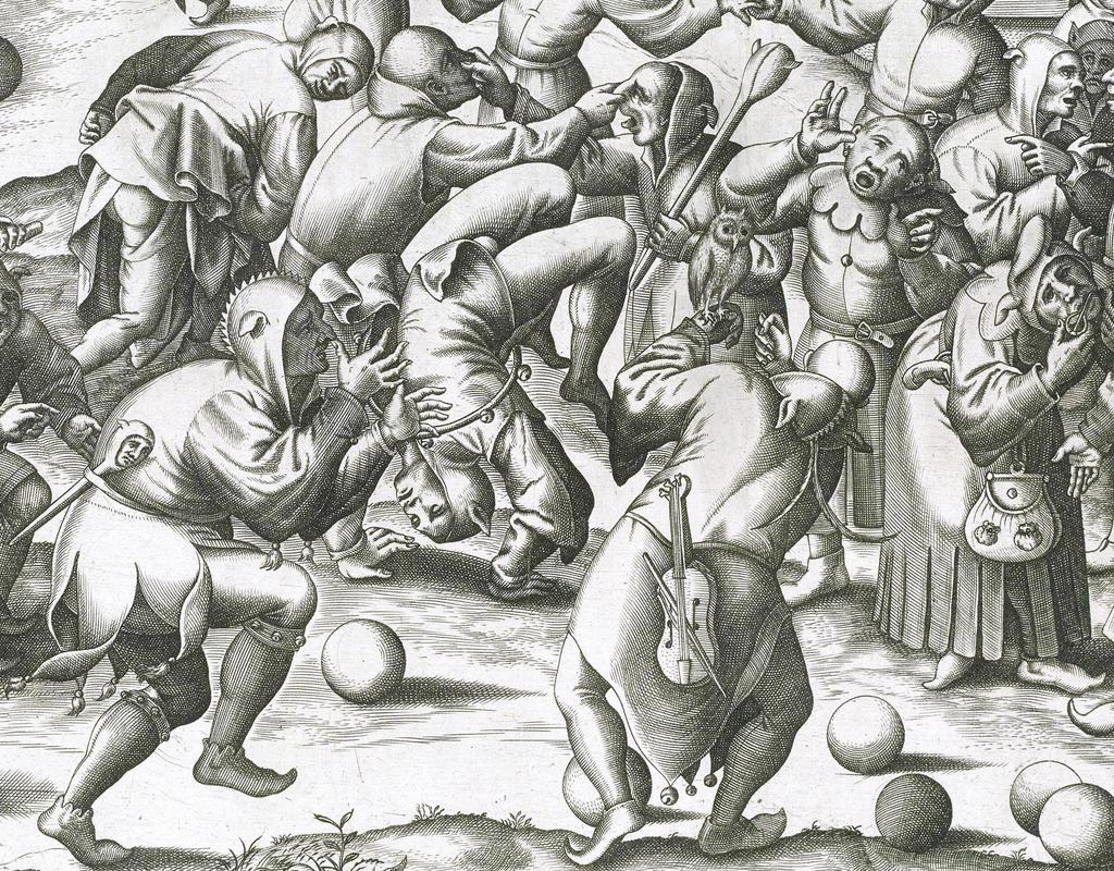 Pieter van der Heyden, d’après Pieter Bruegel l’Ancien, La Fête des Fous (détail), vers 1559. Gravure au burin sur cuivre, 32,5 x 43,3 cm. Paris, Bibliothèque nationale de France.